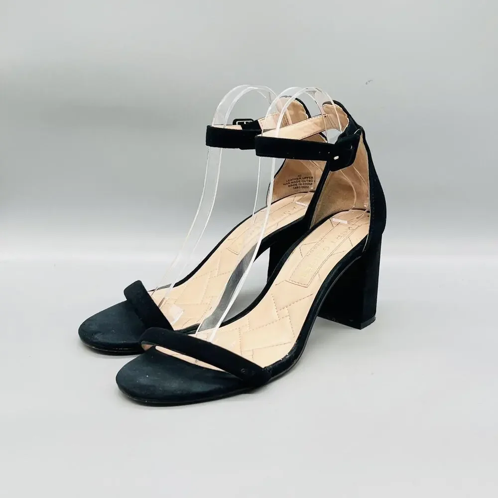Kurt Geiger Sandals Womens 9 Black Leather Ankle Strap Block Heel Dress Shoes